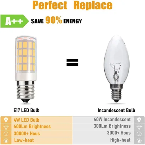 Vista 4 de Luz para horno de microondas, bombilla LED E17, base T7, 4 W (equivalente a halógeno de 40 W) sobre encimera, hornos de microondas de 120 V, pieza