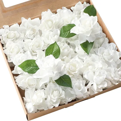 Vista 11 de Floroom - Flores artificiales de gardenia de 2.7" 25 unidades de aspecto real color rubor con tallos para manualidades, ramos de boda, centros