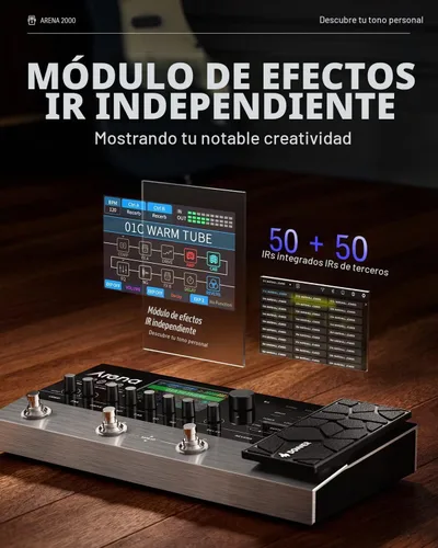 Vista 5 de Donner Arena 2000 Pedal Multi-Efectos para Guitarra con 278 Efectos, 100 IRs, Looper, Caja de Ritmos, Modelado de Amplificador, Soporte XLR y MIDI