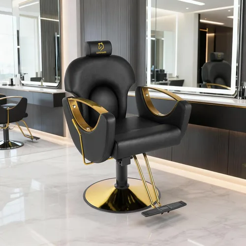 Vista 2 de Silla de peluquería hidráulica, sillas de salón Silla giratoria de 360 grados, altura ajustable para estilista de peluquería de salón de tatuajes