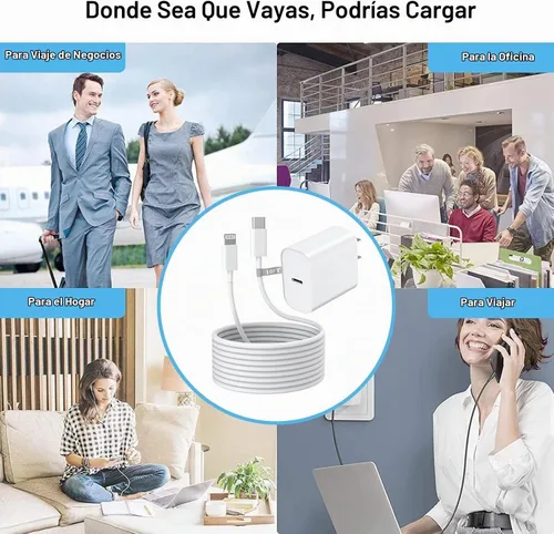 Vista 7 de Cargador rápido para iPhone 14 13 12, [certificado Apple MFi] 20 W USB C Apple cargador rápido de pared con cable de sincronización de datos