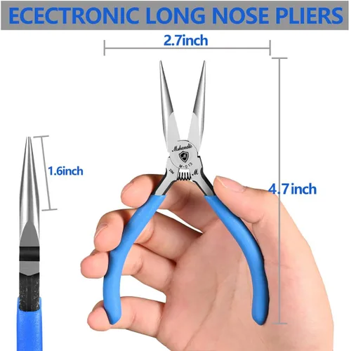 Vista 4 de Alicates de punta de aguja de mandíbula lisa, alicates de punta larga de acero de alto carbono sin dentar de 4.8 pulgadas para fabricación de joyas