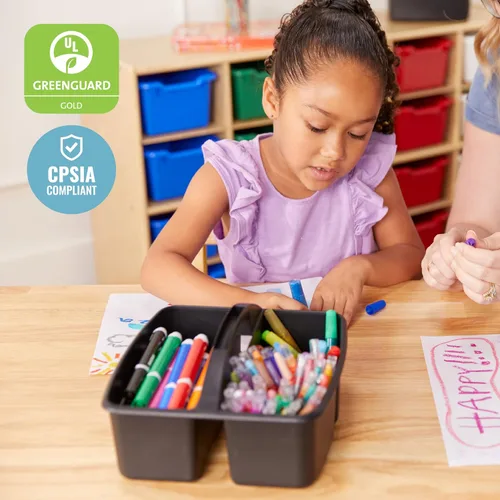 Vista 6 de ECR4Kids Organizador de plástico pequeño de 3 compartimentos, organización multiusos, negro, paquete de 6