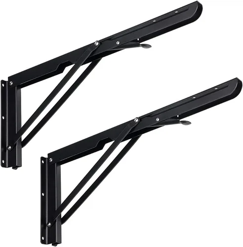 Vista 12 de Sumnacon - Soportes plegables resistentes, soportes de estante de metal negro de alta resistencia para mesa y banco, escuadra triangular de 8
