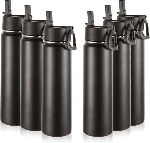 Vista 27 de Volhoply Botella de agua aislada de 24 onzas con tapa con popote, botellas deportivas de boca ancha de acero inoxidable con asa, tazas de vacío