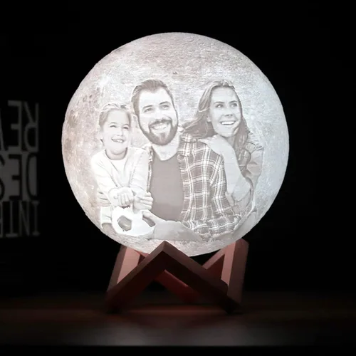 Vista 3 de gue Lámpara de luna personalizada con foto de 2/3/16 colores, luz nocturna, lámpara de foto 3D personalizada, lámpara de luna personalizada con foto