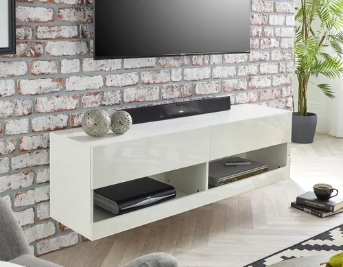 Vista 4 de MMT Furniture Designs Ltd Soporte de TV con luz LED azul de 55 pulgadas, soporte de TV brillante flotante montado en la pared, estante de TV
