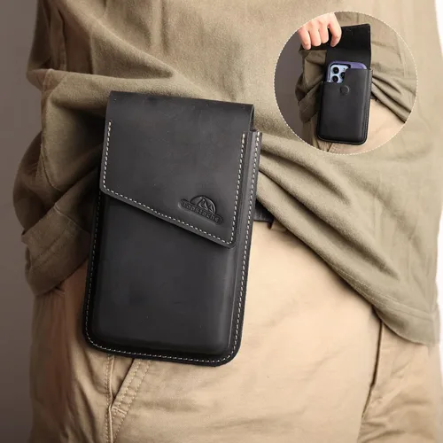 Vista 2 de Topstache Funda de cuero para teléfono con clip para cinturón, funda de cuero grande para iPhone 17Pro, 17, 16Pro, 16, funda con tapa para teléfono