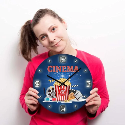 Vista 9 de The Geeky Days Movie Time Popcorn Filmstrip Clapboard Tickets Reloj de pared silencioso Diseño moderno Amantes de la película Decoración del hogar