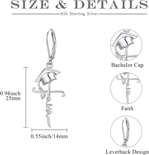 Vista 6 de Aretes de plata de ley 925 con cruz de fe, aretes colgantes de cruz de fe, aretes de cruz de fe, regalos para mujeres, graduación, día de la madre