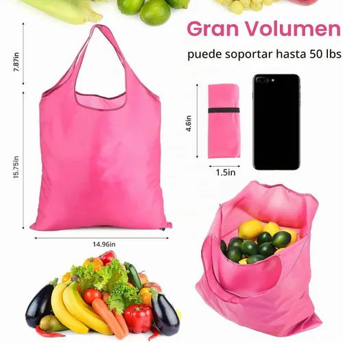 Vista 4 de Silkfly 24 bolsas de comestibles reutilizables plegables duraderas para reciclaje a granel con asas, bolsa de almacenamiento lavable Rosa