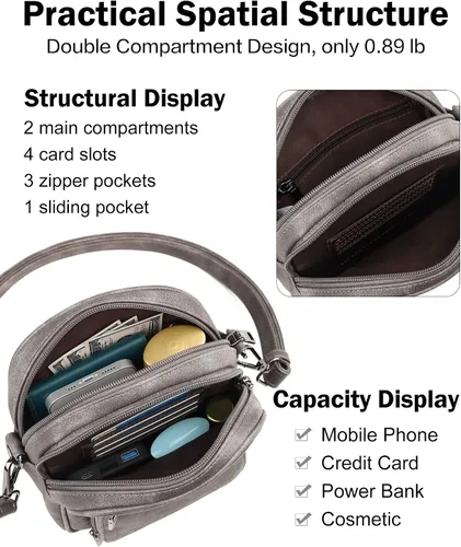 Vista 3 de FADEON Mini bolsos cruzados para mujer, bolso cruzado pequeño, bolso cruzado de diseñador, bolsa de hombro, ranura para tarjetas