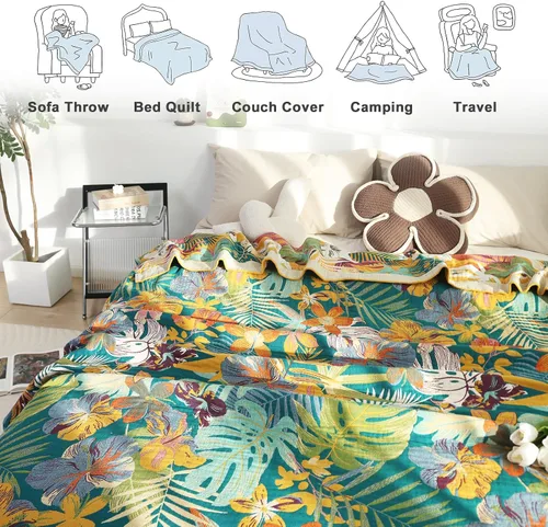 Vista 111 de MSGKV - Manta bohemia/primaveral de algodón para sofá y sala de estar, de gasa acogedora, de 50 x 60 pulgadas 50"x60" Cotton Throw, Woven Bird