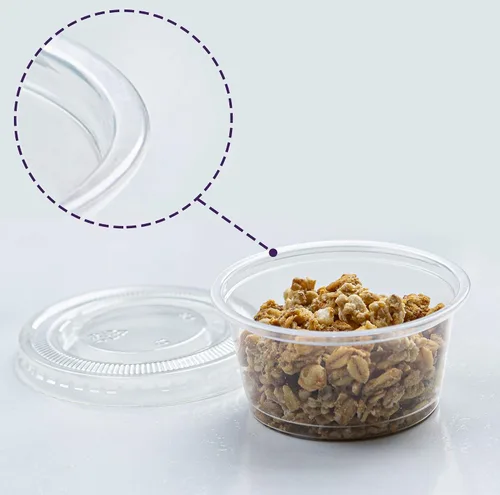 Vista 9 de Tazas de plástico transparente desechables para porciones, con tapa PlastiMade - Tazas desechables para condimentos, vasos para salsa/ aderezo