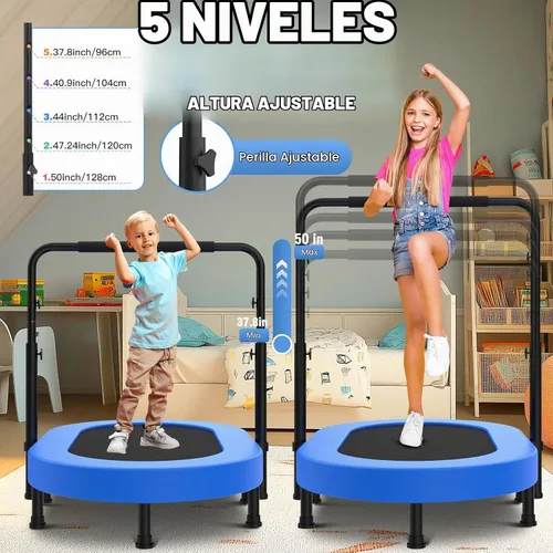 Vista 2 de ANCHEER Mini trampolín doble de 56 pulgadas para niños, mini rebote con mango ajustable de 5 niveles, trampolín para padres e hijos para niños Azul