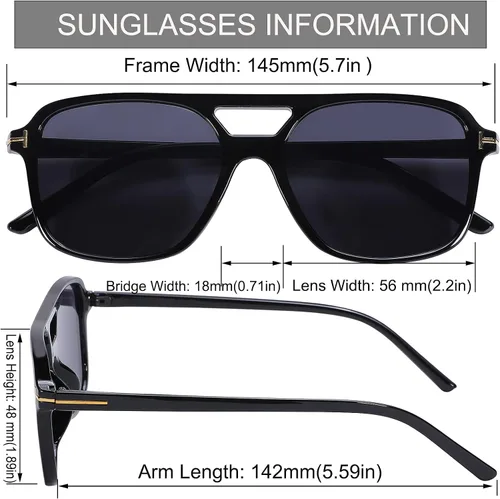 Vista 5 de Hycredi Gafas de sol estilo aviador vintage para mujeres y hombres, marco cuadrado grande de los años 70, protección UV400