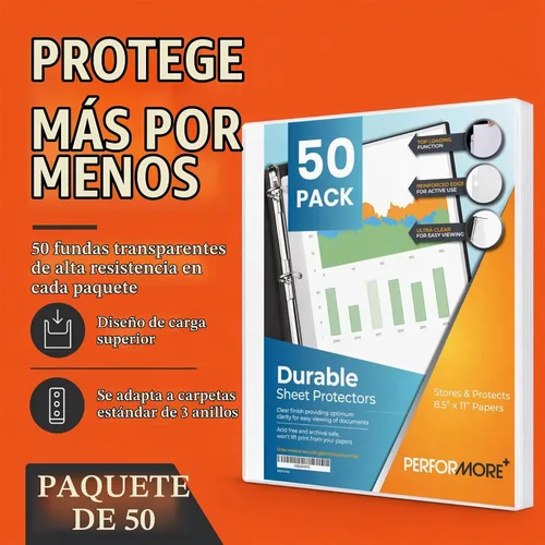 Vista 2 de Performore Paquete de 50 protectores de hojas transparentes Fundas de plástico resistentes de 8.5 x 11 pulgadas Protectores de página