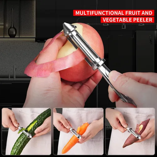 Vista 6 de MAD SHARK Peladores de verduras ultra afilados para cocina, frutas, manzanas, patatas, diseño con mango ergonómico antideslizante, acero inoxidable