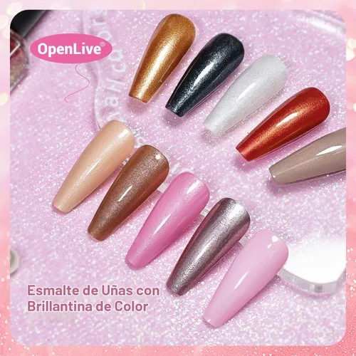 Vista 7 de OpenLive Juego de esmaltes de uñas con purpurina, 10 colores con 2 esmaltes de uñas base y capa superior