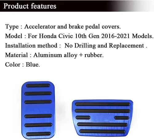 Vista 7 de Rifoda para Honda Civic Pedal de Acelerador y Freno Cobertura Antideslizante Compatible con 10ª Gen Civic 2021 2020 2019 2018 2017 2016 Juego de Azul