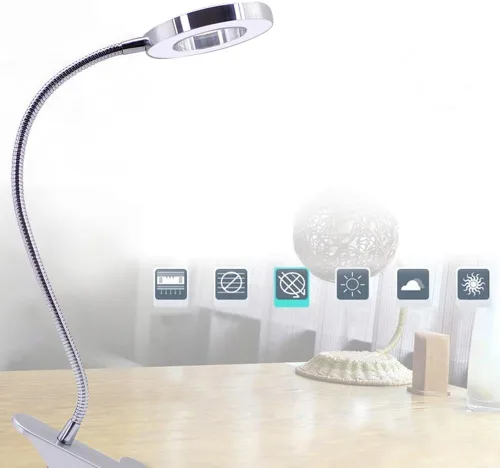 Vista 5 de ZJchao Lámpara de aumento de luz fría 2.5X, luz LED USB de belleza con clip de tubo de metal brazo oscilante para manicura de cejas y extensión