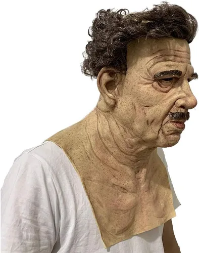 Vista 4 de Dan&Dre Disfraz de anciano de látex para Halloween, disfraz para mascarada, realista, talla única