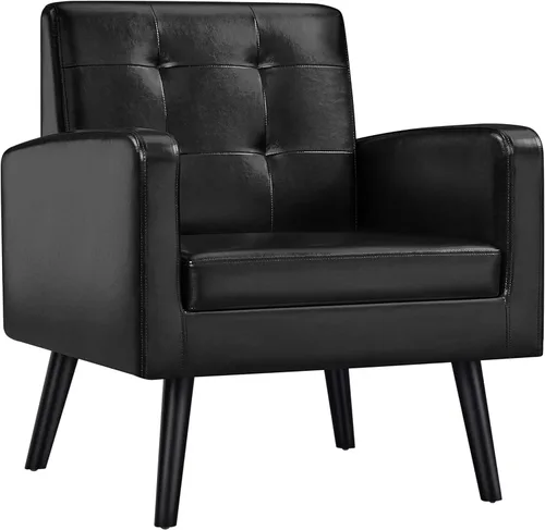 Vista 17 de Yaheetech - Sillas de acento de mediados de siglo, silla moderna tapizada de piel sintética para sala de estar, sillón acogedor con respaldo