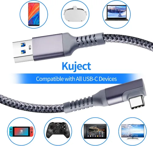 Vista 8 de Kuject - Cable Link USB 3 tipo A a C de 20 pies de largo compatible con Oculus Quest 2 cable de carga de nailon trenzado para visores de realidad
