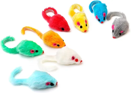 Vista 7 de CHIWAVA 36PCS 4.1 '' Peludo Gato Juguete Ratones Sonajero Pequeño Ratón Gatito Juego Interactivo Colores Surtidos