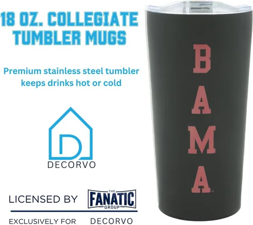 Vista 5 de Taza de viaje de acero inoxidable con pared doble oficialmente licenciada para universidad - Tapa deslizante - 18 onzas (Alabama - Negro)
