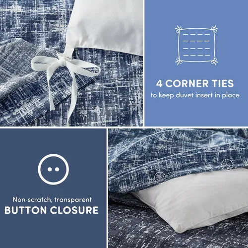 Vista 4 de Comfort Spaces Juego de funda de edredón tamaño King, ropa de cama azul para todas las estaciones, ultra suave funda de edredón reversible de 3