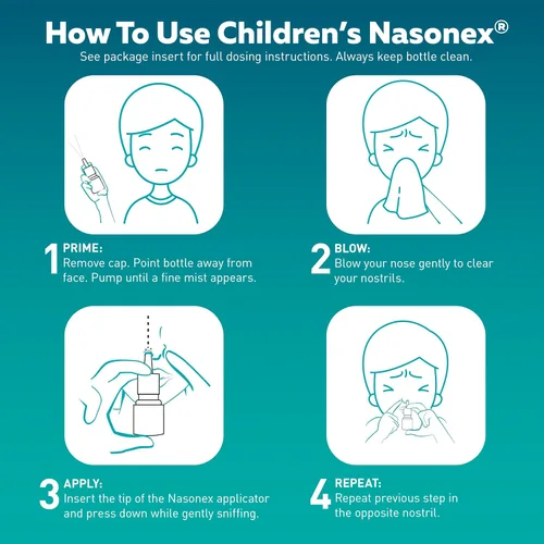 Vista 5 de Nasonex Niños 24HR Spray Nasal para Alergia, Sin Somnolencia, Sin Aroma, Síntomas de Alergia + Congestión Nasal, Fuerza de Receta Completa, 60