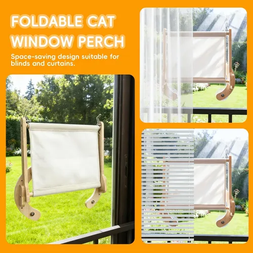 Vista 3 de 4 en 1, percha de madera para ventana de gato, cama para gatos, hamaca de roble resistente, adecuada para gatos de interior para descansar y jugar.