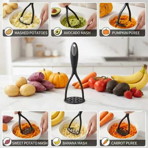 Vista 3 de KSENDALO Triturador de papas – Herramienta de cocina con hoja de nailon grueso, triturador manual para verduras y frijoles, esencial de cocina