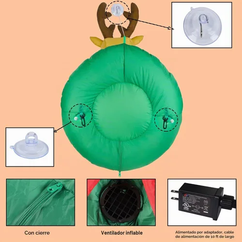 Vista 5 de Juegoal - Corona inflable de Navidad de 1.2 m con Rudolph, reno iluminado con luces LED integradas, decoración de Navidad para interiores