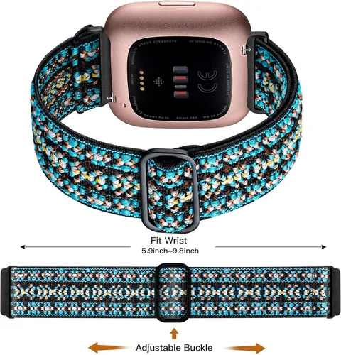 Vista 9 de Maledan Paquete de 3 correas elásticas compatibles con Fitbit Versa 2 bandas para mujeres y hombres, correas elásticas ajustables de nailon