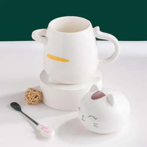 Vista 4 de Disoza Taza de Gato con Tapa Regalo de Gato Taza de Té de Cerámica con Cuchara Taza de Té de Café 400 ML Taza de Navidad Regalo de Cumpleaños