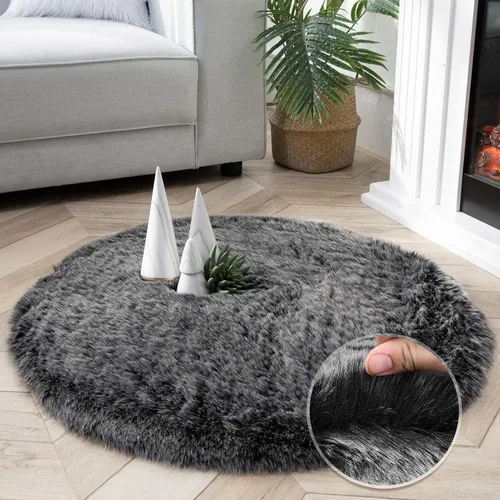 Vista 31 de Ashler HOME DECO Funda de piel sintética de zorro suave para silla, alfombra para dormitorio, suelo, sofá, sala de estar, color negro y blanco, 2 x