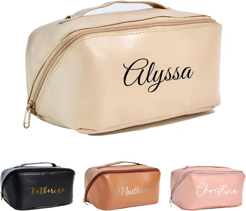 Vista 8 de Roycraft Bolsa de maquillaje de viaje y cosméticos para mujer, Raya, Seersucker bordado
