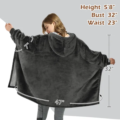 Vista 5 de Sudadera tipo poncho de gran tamaño, capa informal con capucha, abrigo con mangas murciélago, manta velluda, cómoda y espaciosa para adultos, unisex.