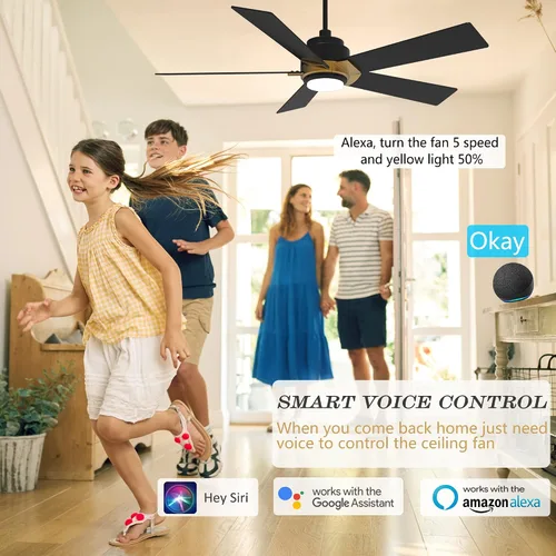 Vista 3 de SMAAIR - Ventiladores de techo inteligentes con luces y control remoto, ventilador de techo de perfil bajo de 52 pulgadas con luz LED regulable