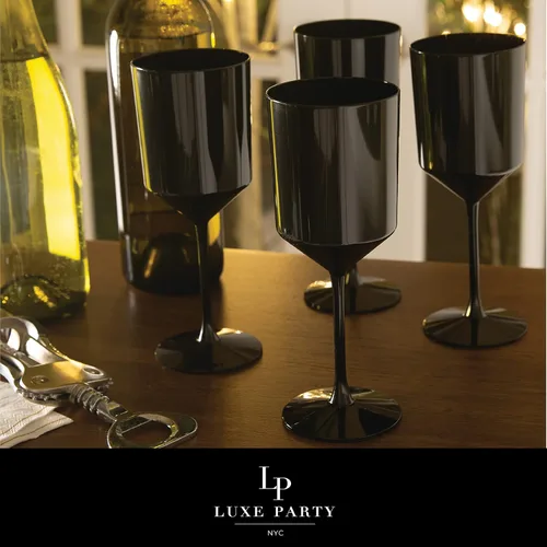 Vista 5 de LUXE PARTY Paquete de 24 copas de vino desechables 11 onzas Plástico premium Una pieza Copas Fiestas Bodas Negro