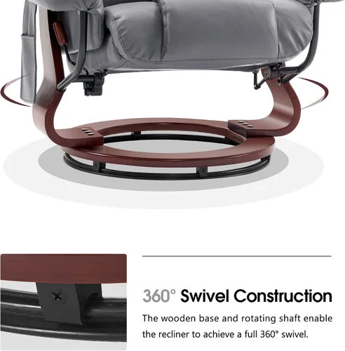Vista 7 de MCombo Sillones reclinables giratorios con otomana, sillas reclinables de TV con masaje por vibración, silla ergonómica de piel sintética para sala