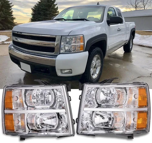 Vista 7 de G-PLUS Conjunto de faros, compatible con Chevy Silverado 2007 2008 2009 2010 2011 2012 2013 2014 Chevy Silverado parachoques faro, lente Cromo