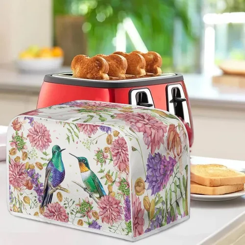 Vista 4 de Bulopur Cubierta de tostadora de 2 rebanadas de pintura de pájaros y flores, tostadora, panificadora, organizador de máquina, bolsa de protección