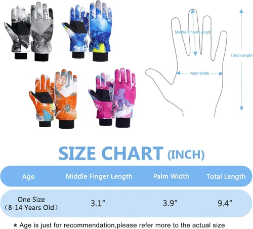 Vista 4 de American Trends Guantes de invierno impermeables para niños, guantes de nieve cálidos para niños y niñas, guantes de esquí para niños y niñas