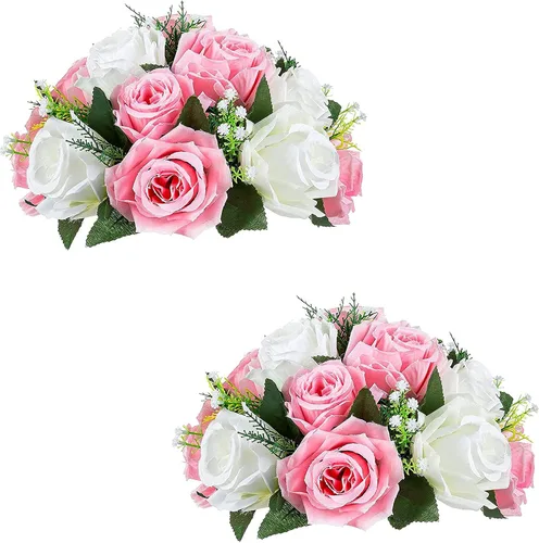 Vista 16 de Sziqiqi Flores de rosas artificiales de seda sintética para decoración de centros de mesa de boda, decoración del hogar, paquete de 2 unidades Azul