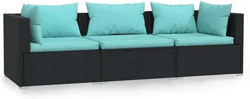 Vista 10 de Patio 3 Seater Sofa with Cushions Brown Poly Rattan Brown and Green