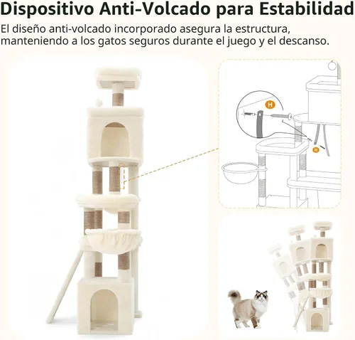 Vista 6 de Heybly Cat Tree - Torre antipunta para gatos de 72.4 pulgadas con perchas