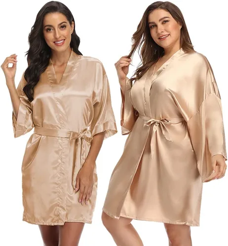 Vista 3 de Women's Satin Robes Silk Short Kimono Lightweight Bathrobe Silky Bride Bridesmaids for Wedding Gift Sleepwear